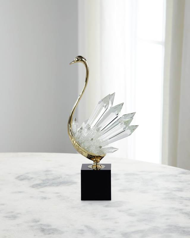 Crystalline Bird Sculpture on Black Base, 20"